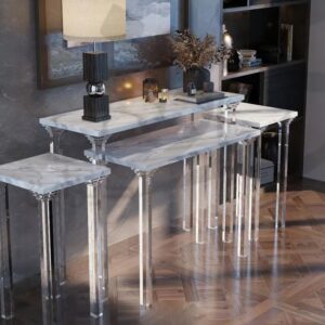 Acrylic & Marble Console Table Set – 4-Piece
