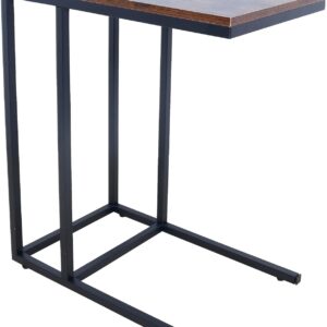 Rustic C-Shaped Side Table with Steel Frame