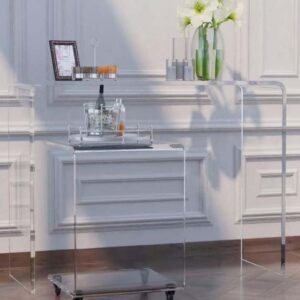 Modern Acrylic Console & Rolling Cart Set