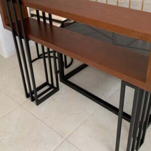 Industrial Console Table with Wooden Shelves