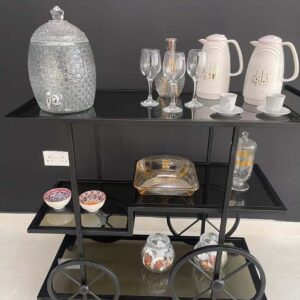 Luxury Black Iron 2-Tier Serving Cart
