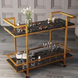 Elegant Marble Bar Cart with Iron Frame