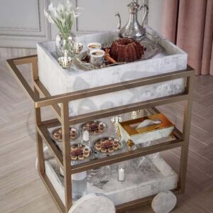 Luxury Marble Bar Cart with Gold Frame