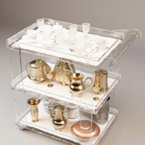 Luxury 3-Tier Acrylic Tea Trolley, Transparent