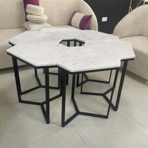 Hexagonal Marble Nesting Tables, Set of 6