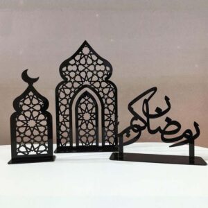 Elegant Black Acrylic Ramadan Decor Set, Mosque-Inspired Design