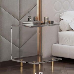 Acrylic Nightstand with Gold Accents