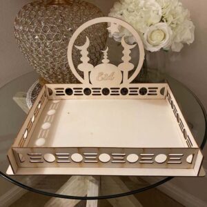 Eid & Ramadan Wooden Serving Tray, Moon & Star Design