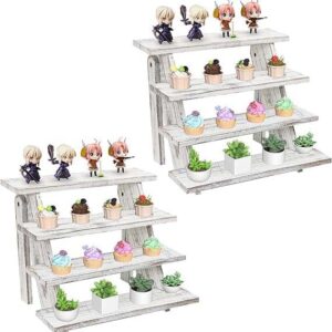 Rustic White 4-Tier Wooden Cupcake Stand – Sturdy Dessert Display, 43×27×34 cm