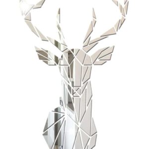 Modern Geometric Deer Acrylic Wall Mirror – Silver Tiles, 72x43 cm
