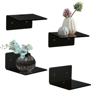Set of 4 Black Acrylic Floating Shelves – Wall-Mounted, 10x9.8x5 cm, 6mm Thick