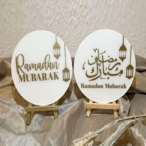 Elegant Ramadan Mubarak Acrylic Sign Set, 2PCS Decor