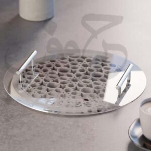 Modern Round Serving Tray with Wooden Base