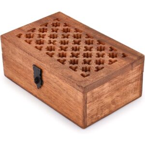 Brown Wooden Storage Box with Hinged Lid