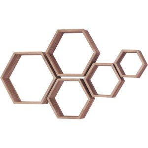 Set of 5 Rustic Hexagon Floating Shelves