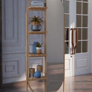 Modern Full-Length Mirror with Wooden Shelves