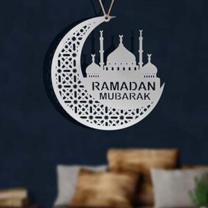 Silver Ramadan Mubarak Hanging Decor, 20x20cm
