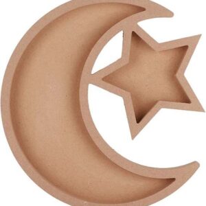 Wooden Moon & Star Ramadan Decor, 30x30 cm