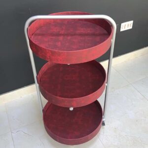 Red Leather 3-Tier Rolling Bar Cart