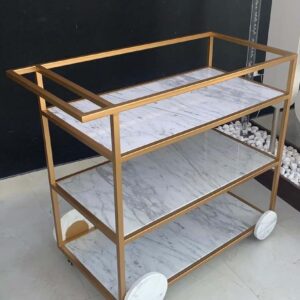 Gold & White Marble 3-Tier Bar Cart