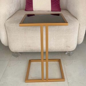 Modern Gold & Black C-Shaped Side Table – Stylish & Space-Saving