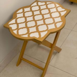 Elegant Golden Wooden Folding Table Set with Rolling Stand