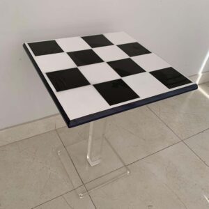 Luxury Acrylic & Wood Side Table – Chessboard Design Accent