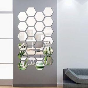 Hexagonal Mirror Stickers – 24-Piece 3D Wall Décor
