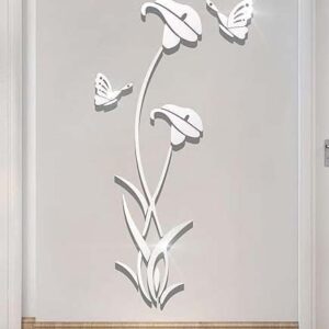 Silver 3D Floral Mirror Sticker – Elegant Wall Décor