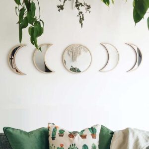 Moon Phase Wall Mirror – Boho Acrylic Décor