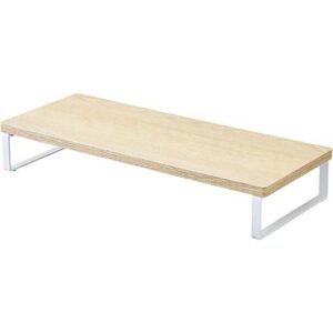 Wooden Monitor Stand with Metal Frame, Compact Desk Organizer