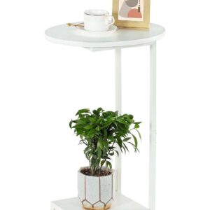 Compact White C-Table with Shelf