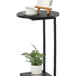 Compact Black C-Table with Shelf