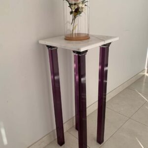 White Marble & Purple Acrylic Modern Side Table