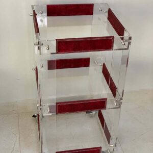 Clear Acrylic & Burgundy 3-Tier Rolling Cart – Elegant Storage for Home & Office