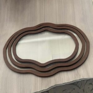 Brown Leather Oval Trays, Set of 3