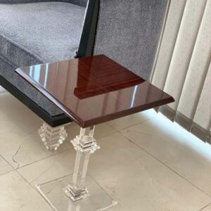Modern Clear Acrylic & Wood Side Table