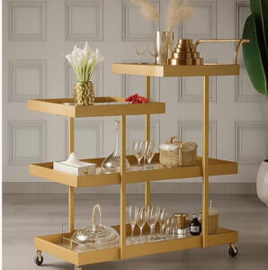 Luxury Gold Iron Serving Trolley with Clear Plexiglass – 3-Tier Elegant Cart (85×40×100 cm)