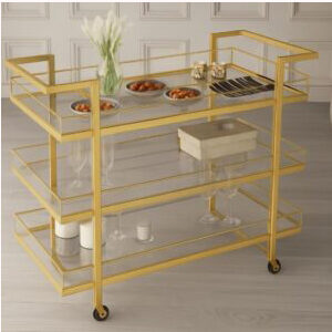 Gold Metal Serving Trolley with Clear Plexiglass – 3 Tier