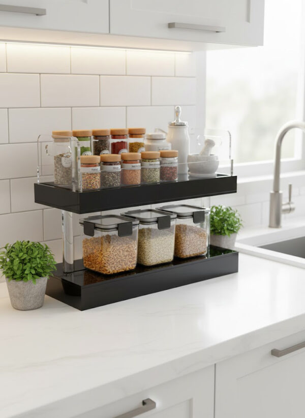 Storage Rack Clear Modern Black & Clear Acrylic Storage Rack – 2-Tier Organizer – Horoof Homes