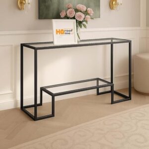 Modern Black Console Table with Clear Acrylic Top – Entryway & Hallway Display Table, Iron Frame (120x40x80 cm)