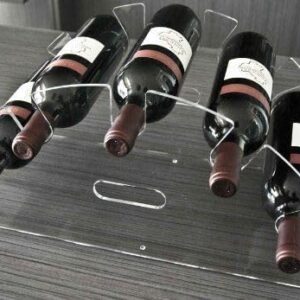 Clear Acrylic Angled Wine Bottle Rack – 5-Bottle Display Stand, 6mm Thick Plexiglass Organizer for Bar & Countertop (50x25x15 cm)