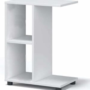 Modern White C-Shaped Wooden Side Table with Open Shelves – 47x30x60 cm