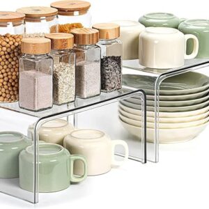 Clear Acrylic Kitchen Shelf Organizer – Set of 2 Stackable Storage Racks for Cups, Plates & Pantry