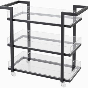 Modern 3-Tier Black Metal & Clear Acrylic Serving Trolley – 85×80×40 cm
