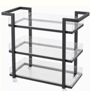 Modern 3-Tier Black Metal & Clear Acrylic Serving Trolley – 85×80×40 cm
