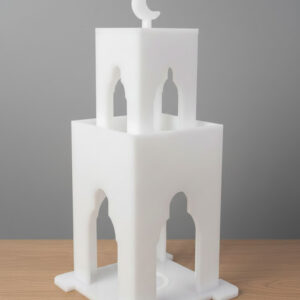 Elegant White Acrylic Ramadan Lantern – Islamic Decorative Tabletop Piece with Crescent Moon, 13×13×33 cm