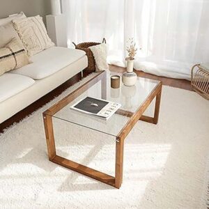 Modern Wooden Coffee Table with Glass Top – Rectangular, 85x55x40 cm