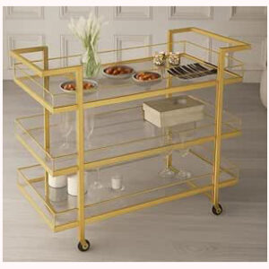 Gold Metal Serving Trolley with Clear Plexiglass – 3 Tier