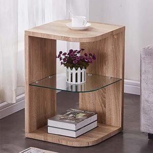 Modern 2-Tier Wooden Side Table with Glass Shelf – 40x40x80 cm